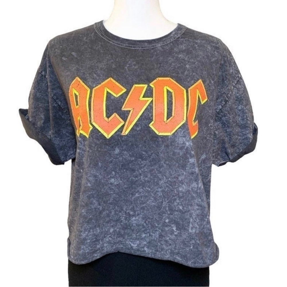 Bobbirox AC/DC gray acid washed cropped t shirt
